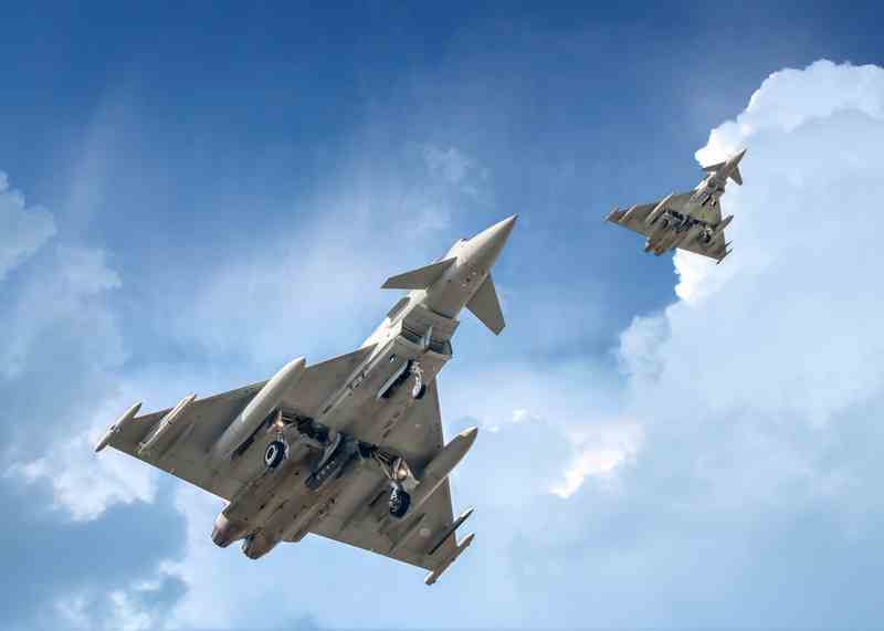 Newark,,Nottinghamshire,14.4.2021,Two,Typhoon,Eurofighter,Jets,Flying,Over,Town