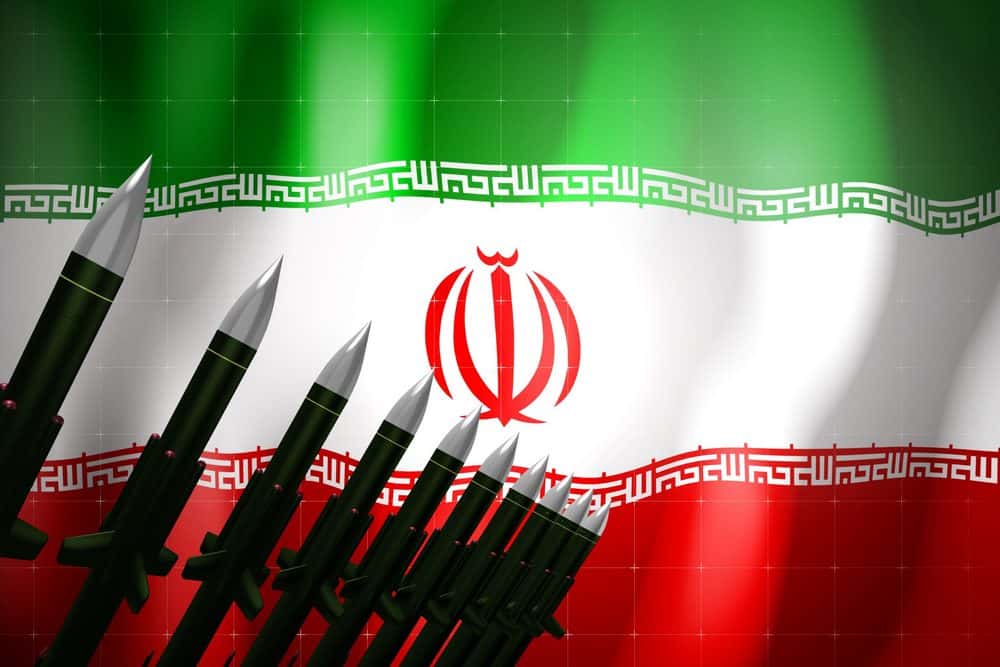 Cruise,Missiles,,Flag,Of,Iran,In,Background,-,Defense,Concept