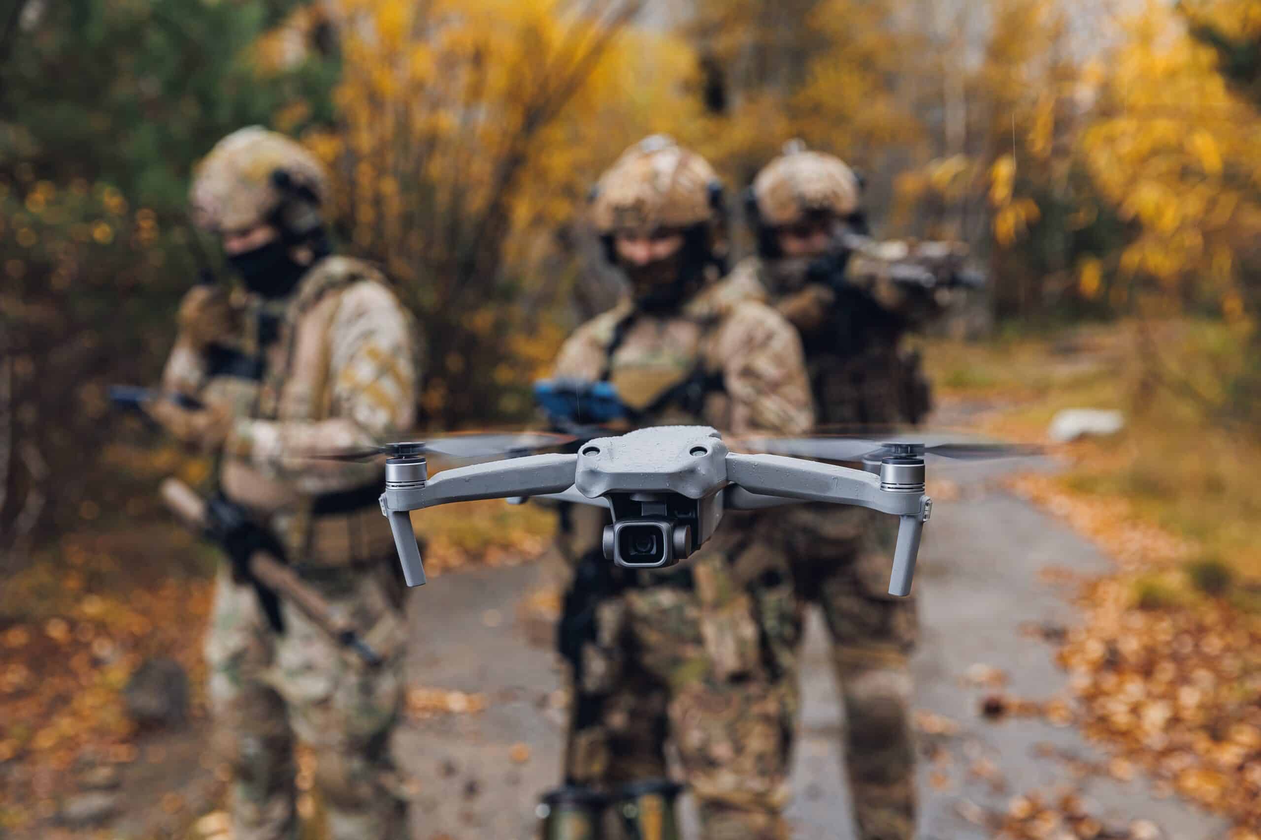 Modern,Army,Soldiers,Using,Aerial,Drone,For,Artillery,Guidance,And