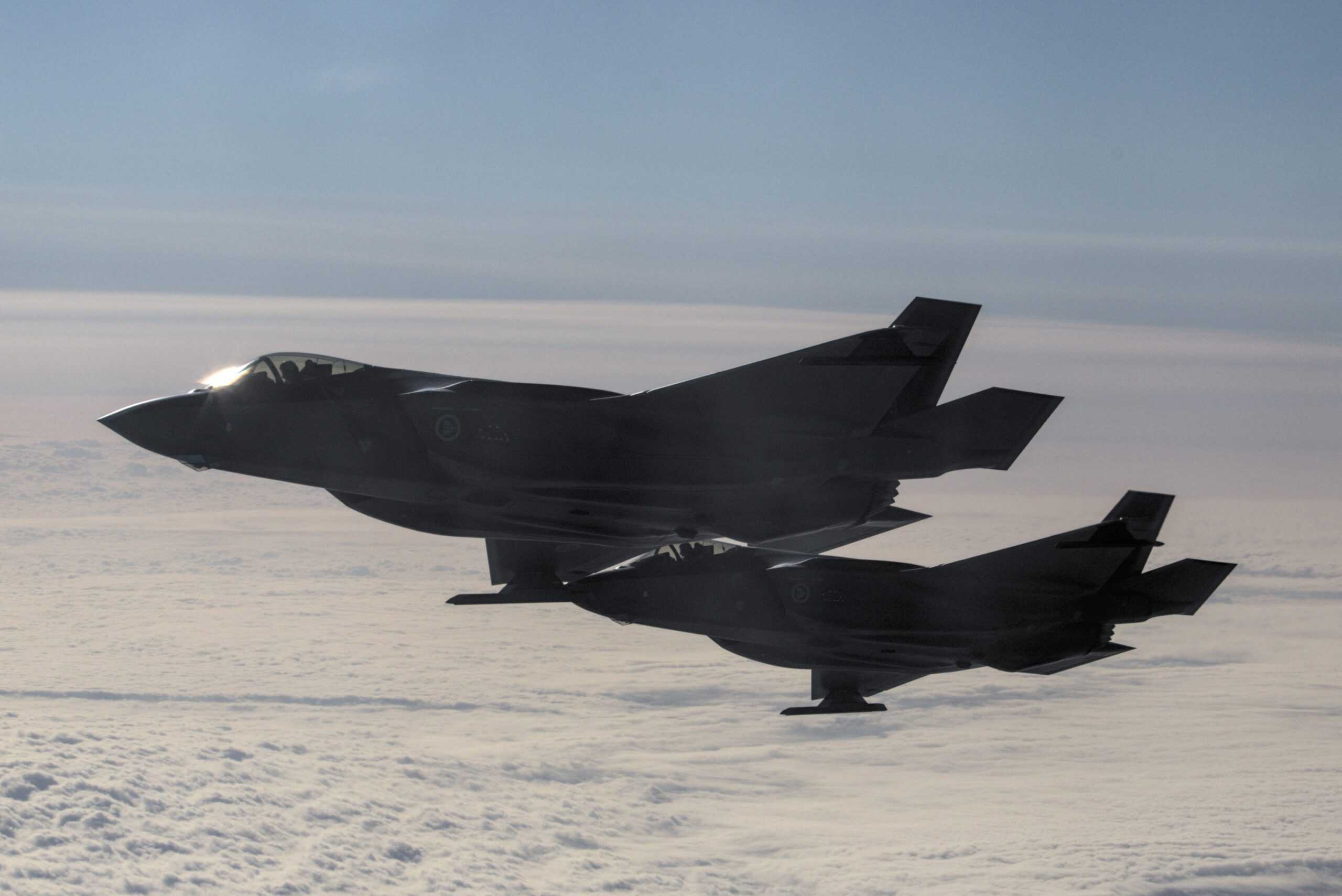 F-35s,Of,The,Norwegian,Air,Force,During,Air-air-refueling,Overhead,Norway