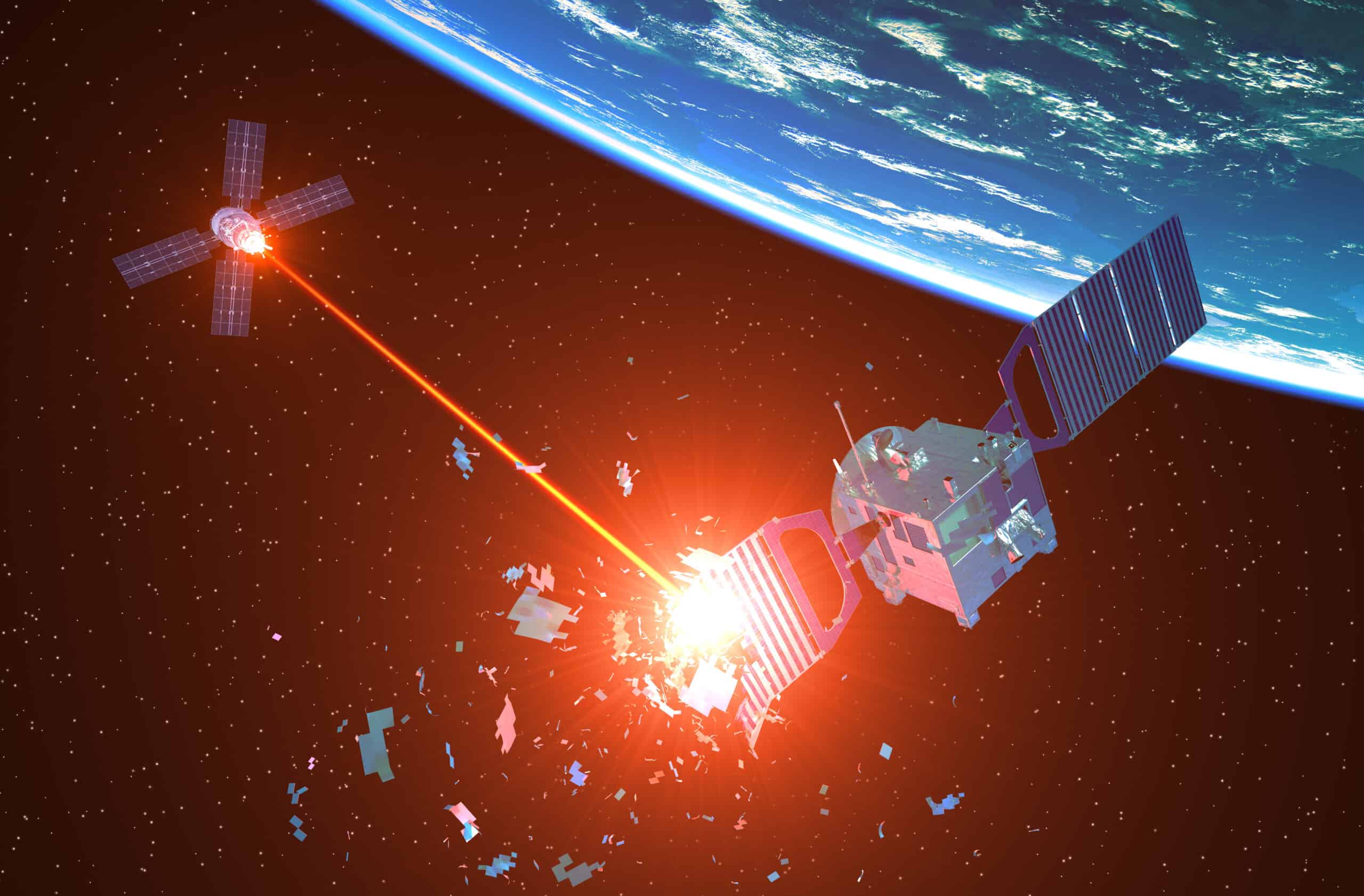 Military,Spaceship,Shoots,Down,An,Enemy,Satellite,With,A,Laser