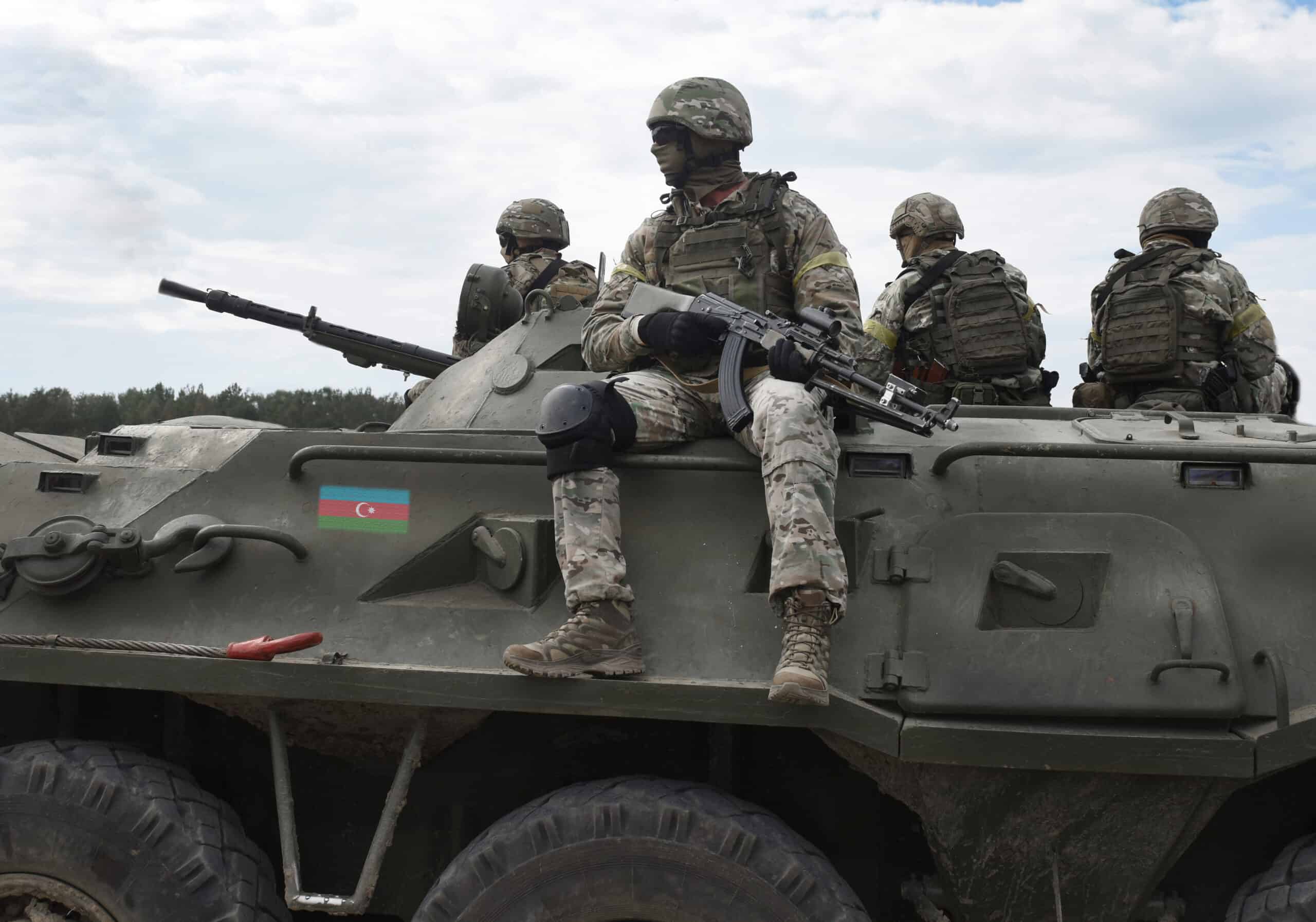 Flag,Of,Azerbaijan,On,An,Armored,Personnel,Carrier,And,Soldiers