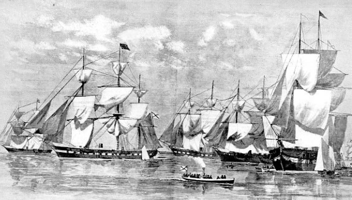 Руска флота којом је командовао адмирал Лесофски у њујоршкој луци, 1863. године (COURTESY NAVAL RECORDS AND LIBRARY, NAVY DEPARTMENT)