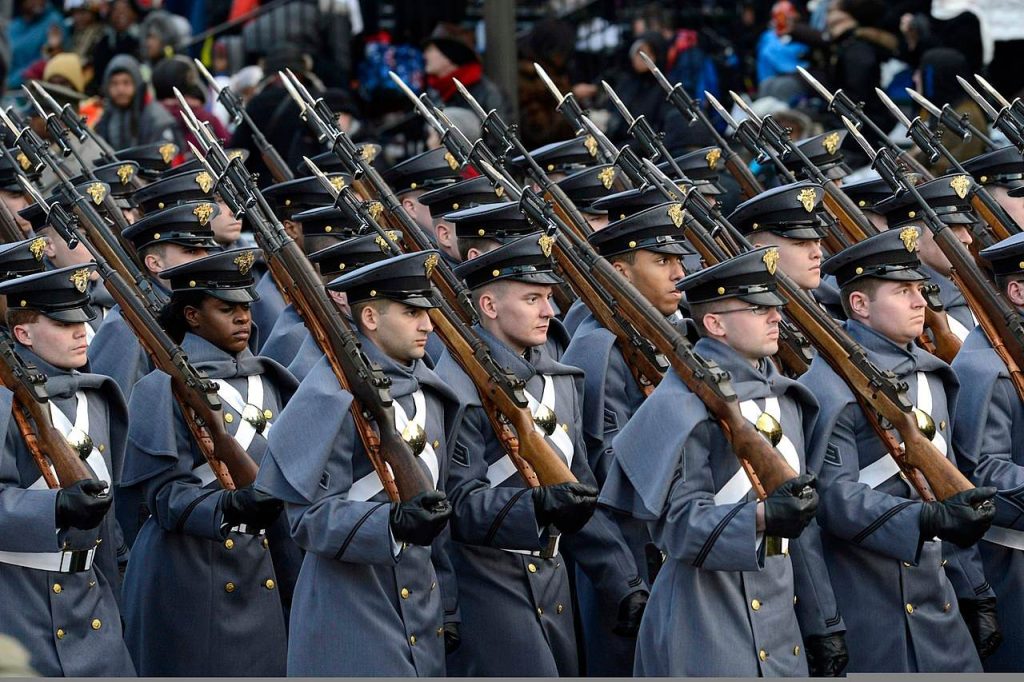 U.S. Army Military Academy cadets march on Pennsylvania Avenue during the presidential inauguration parade in Washington, D.C., Jan. 21, 2013. President Barack H. Obama was elected to a second four-year term in office Nov. 6, 2012. More than 5,000 U.S. Service members participated in or supported the inauguration. (DoD photo by E.J. Hersom/Released)