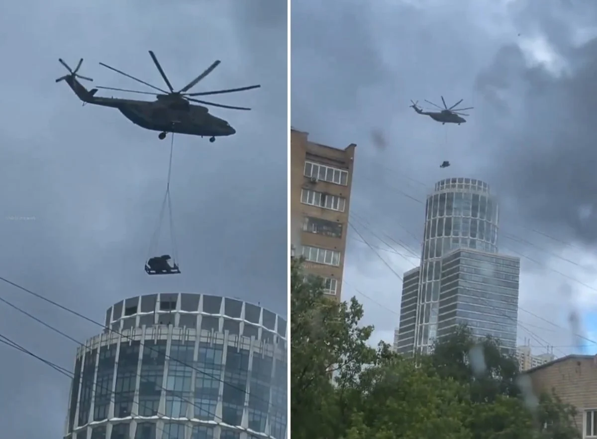 Ми-26 спустио Пантсир-СМД-Е на кров зграде у Москви